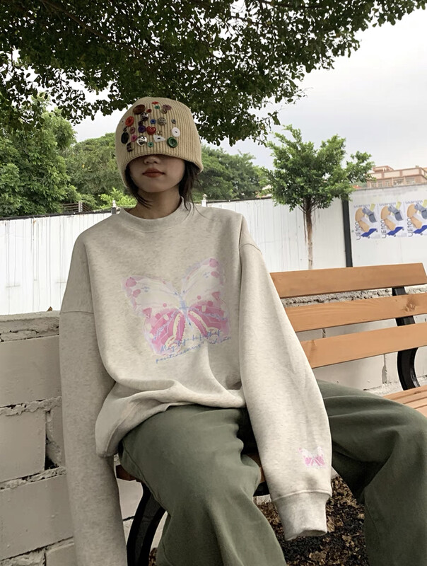 New in autumn!【LAB EEDA】Casual round neck butterfly print sweater W66353# OZQ