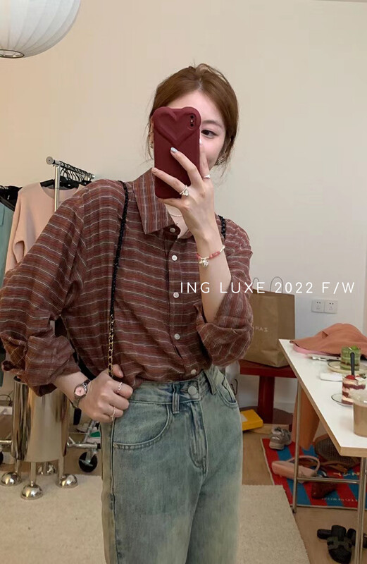 【ING】Korean Loose Lazy Retro Plaid Shirt 9323