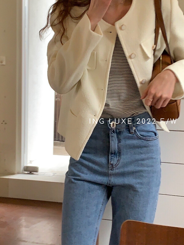 Original price 104.99! [ING] Korean style temperament metal buckle chic short coat ING-9268