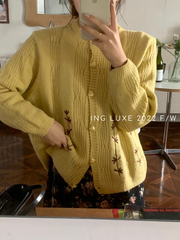 [ING] Soft, soft and gentle contrasting embroidered jacquard warm sweater w3702# FHX