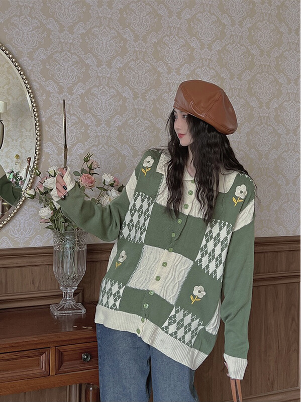 New in autumn!【LAB EEDA】 Fashion casual retro stitching knitted cardigan M80035# OZQ