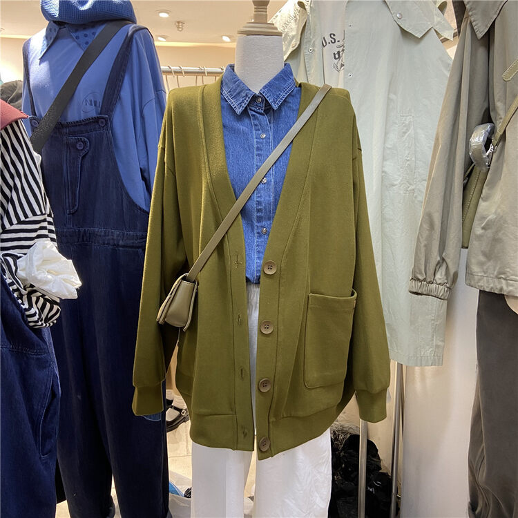 Autumn is new! [TWENTY printed wood] V-neck single-breasted loose short coat (only sells coats) 692733# L