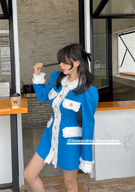 New in early spring!【 HOW AND ME Cheng Xi】Xiaoxiang style color matching round neck retro dress YS1-8113# LSL