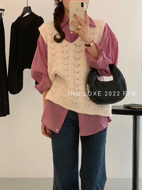 【ING】Retro Loose Outer Knitted Vest w3781