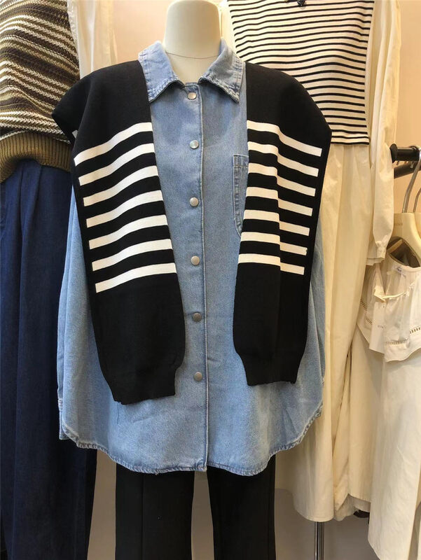 New in autumn! [SUSAN] Korean version of simple denim shirt (with shawl) 7035# LSW