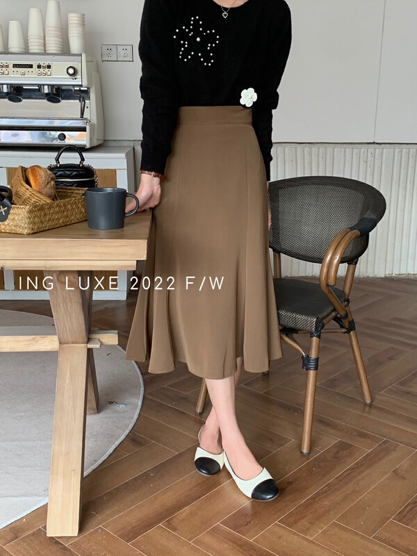 [ING] Autumn solid color slimming all-match fishtail skirt ING-8046