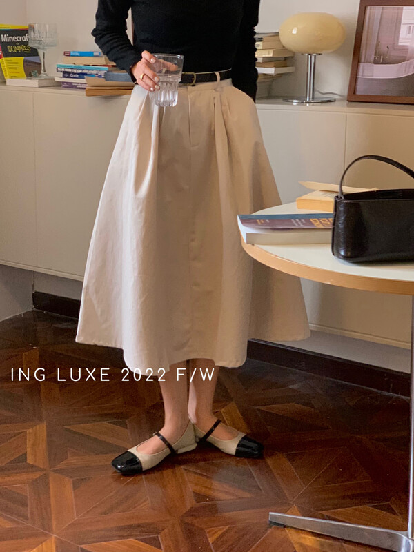 【ING】French temperament simple and versatile a-line skirt (with belt) 8045