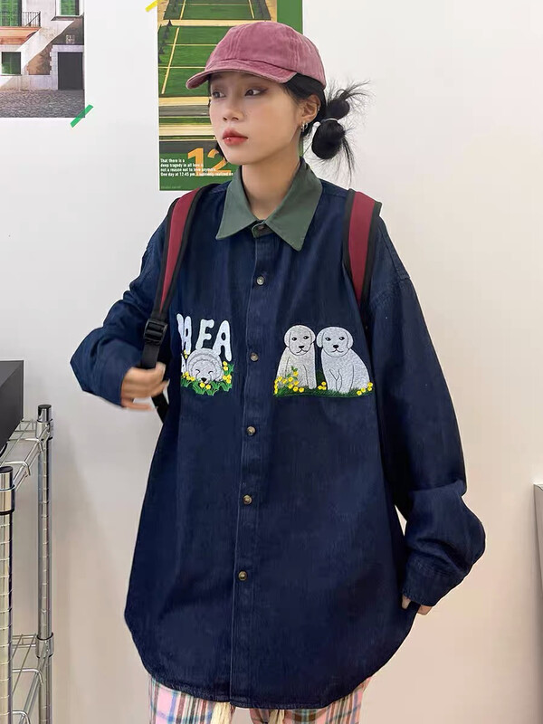 New in autumn! [LAB EEDA] Retro puppy hit color collar long-sleeved denim jacket W31648# OZQ