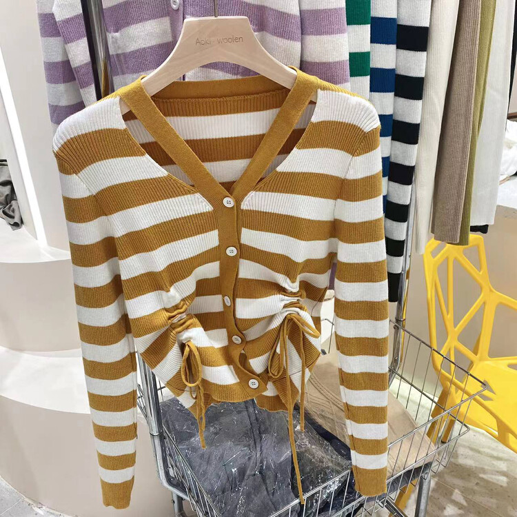 New in autumn! [Fire Music] Design niche striped long-sleeved knitted cardigan 1317# WTT
