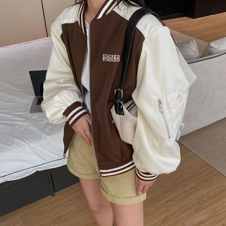 [RAINBOW] Explosive style contrast sleeve embroidered stitching short jacket 09121