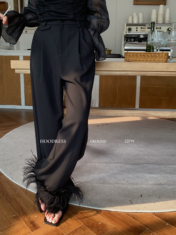 New in early autumn! [Fire HOODRESS] niche design high-grade ostrich hair temperament wide-leg straight casual pants 22316# JHY