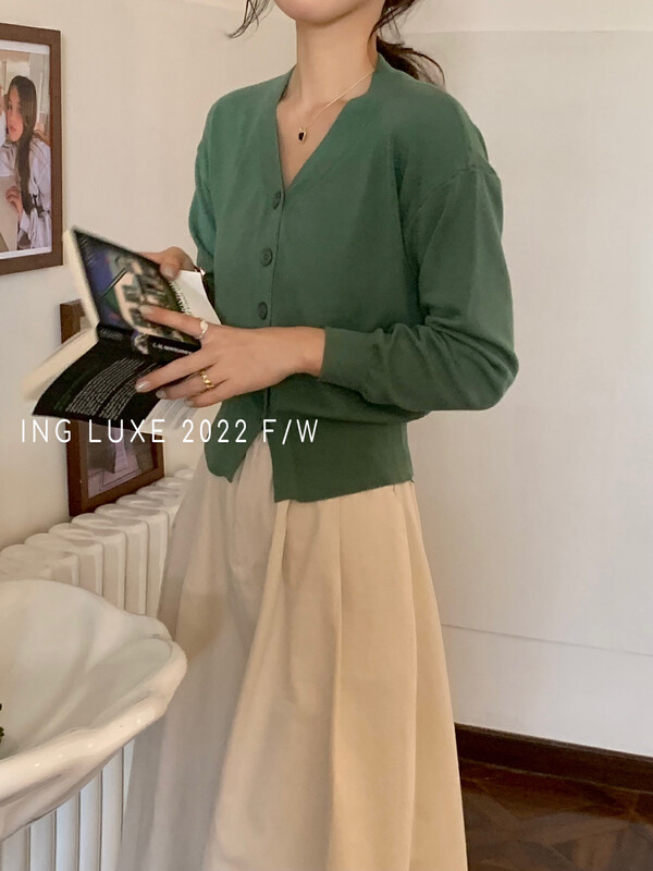 【ING】Retro casual super nice solid color knitted sweater w3680