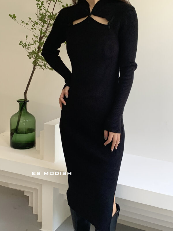 New in autumn!【ES MODISH】Slim knitted all-match dress OPS1923# CQW