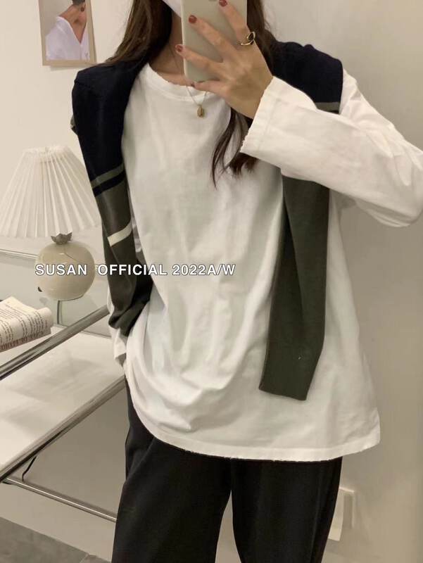 New in autumn! [SUSAN] Korean loose solid color round neck long-sleeved T-shirt 215# LSW