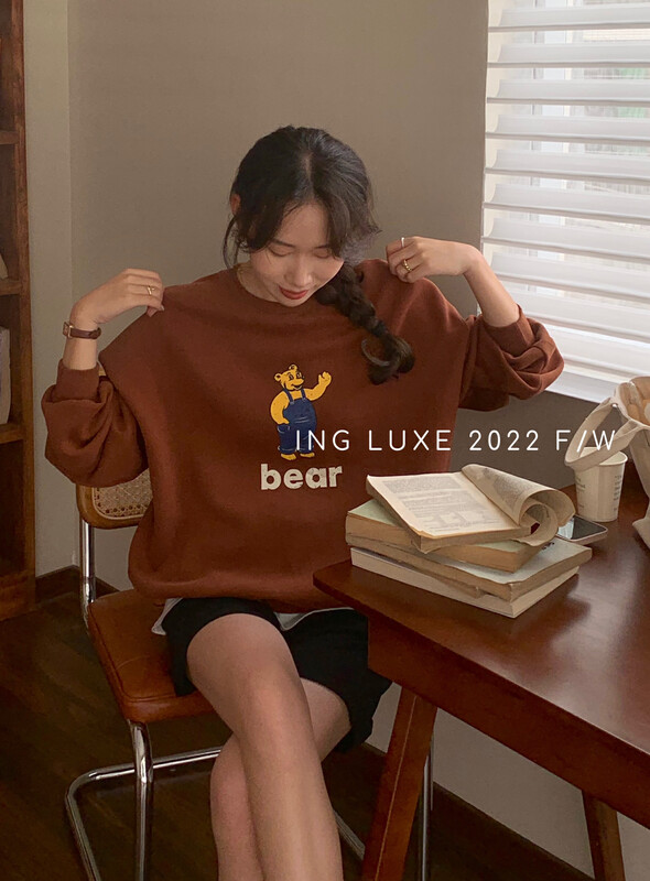 【ING】Casual age-reducing bear alphabet print sweater ING-8128