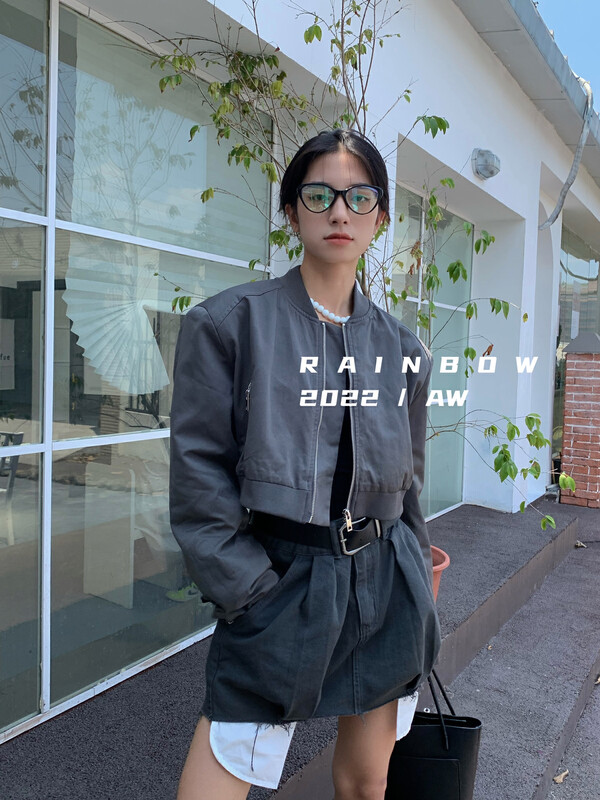 【RAINBOW】All-match short cool and handsome net celebrity wide short jacket 02103# FHX