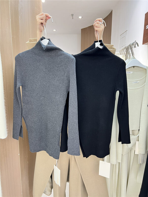New in autumn!【SEASONS】High waist slit solid color knitted sweater 8865-1# XYJ