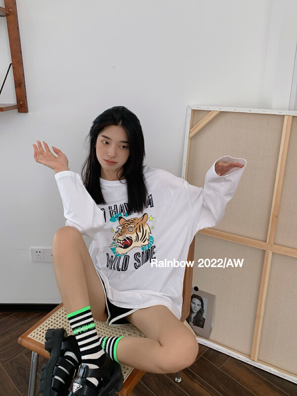 【RAINBOW】Explosive tiger head print bottoming long-sleeved T-shirt 08336# FHX
