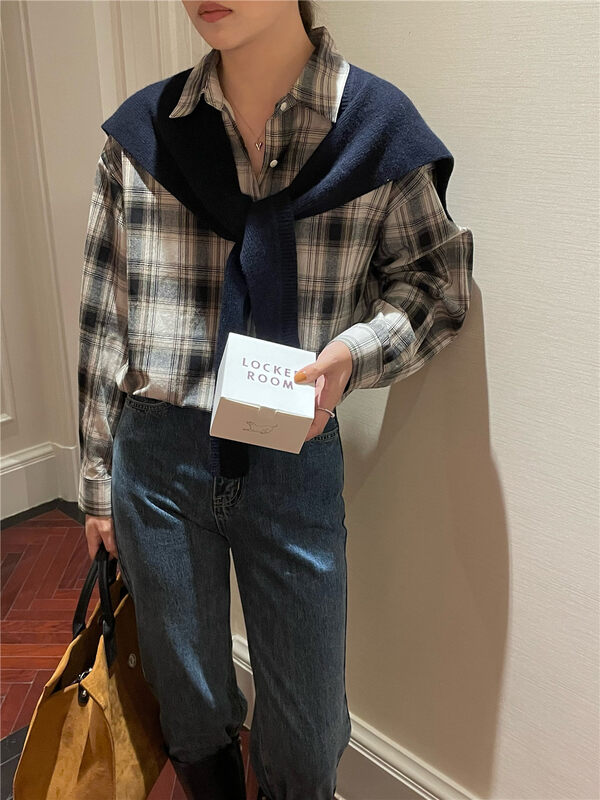 New in autumn!【FEIDING】Korean all-match loose plaid shirt YS2-5855# CLS
