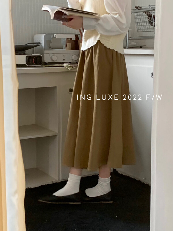 【ING】Korean style simple all-match elastic waist skirt ING-8101