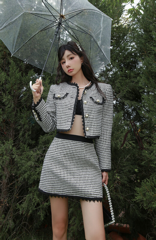 [ALLA EMELIA] Niche design advanced custom classic plaid edge design coat skirt suit T2169A
