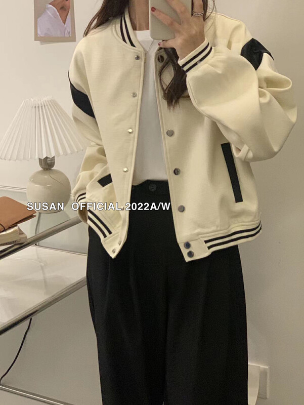 New in autumn!【SUSAN】Fashion color-blocking baseball uniform short jacket 81666# LSW