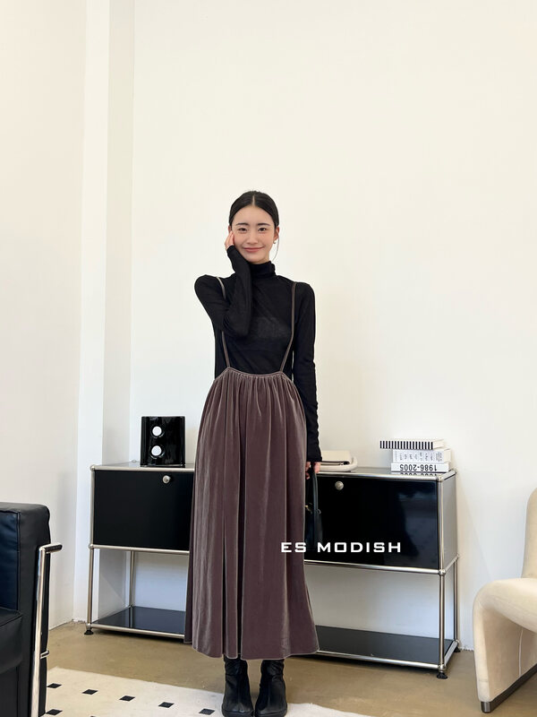 New in early autumn!【ES MODISH】Premium Solid Color Loose Sling Dress OPS1813# CQW