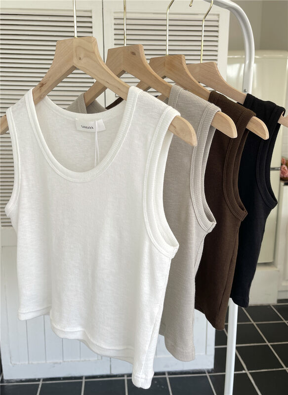 Early autumn new style! [SANBARA] solid color U-neck all-match vest/sling 9659# LSW