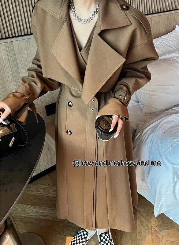 New in autumn!【 HOW AND ME Cheng Xi】Korean style temperament large lapel short jacket + double-breasted vest trench coat two-piece suit (with belt, cuff) 5117# CQW