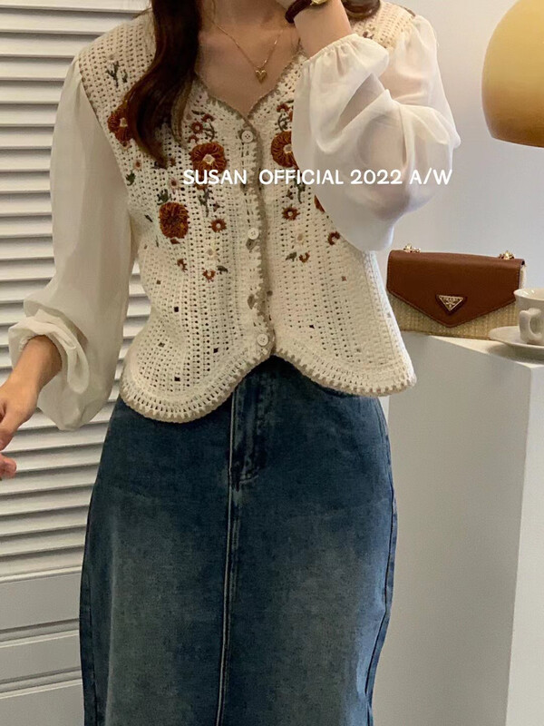 New in autumn!  [SUSAN] Temperament lady style contrast color embroidered shirt 81289# LSW