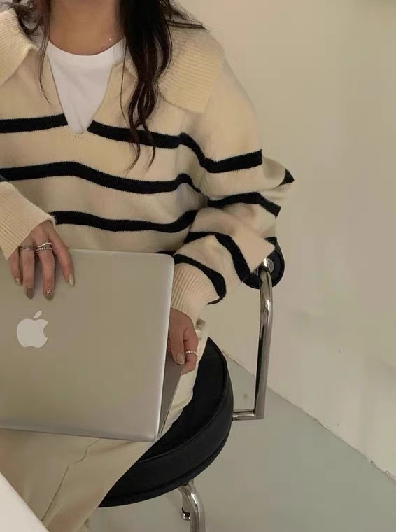 New in autumn! [SUSAN] POLO collar all-match striped Korean style warm sweater 81790# LSW