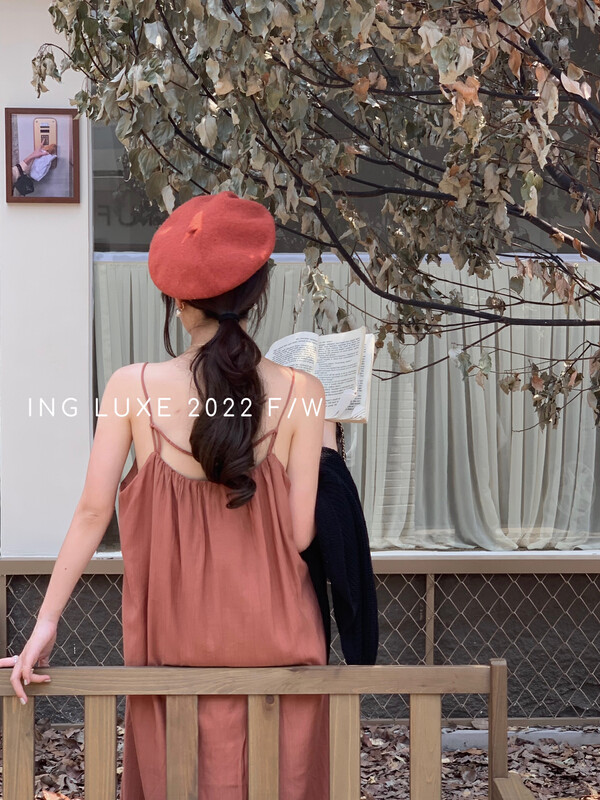 【ING】Korean Gentle Versatile Solid Color Sling Dress 8032
