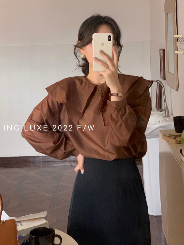 Original price 66.55! [ING] Korean double layer lotus leaf collar Western style shirt 8063