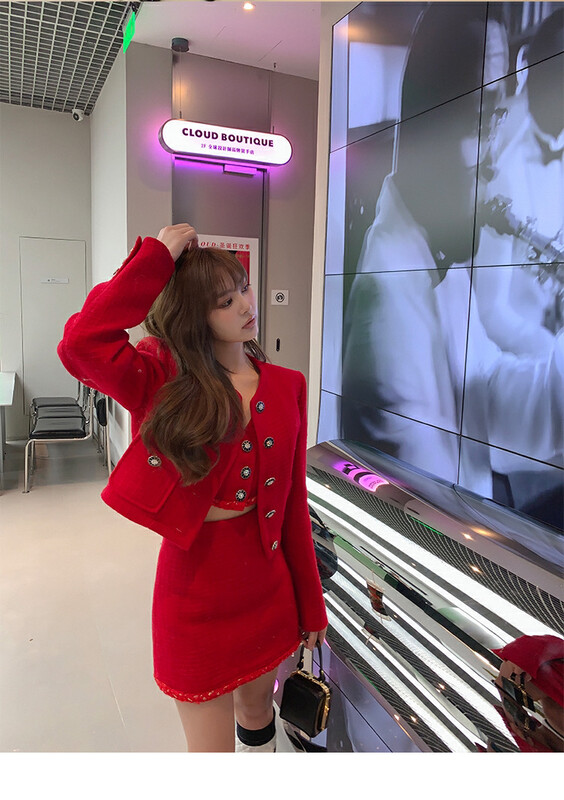 [ALLA EMELIA] Niche Haute Couture Small Fragrant Red Lady Short Top Short Jacket S2156