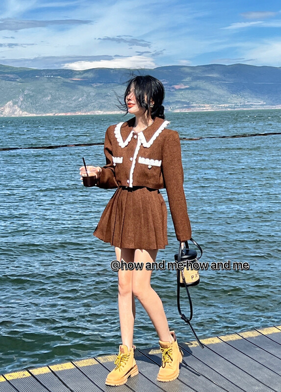 Autumn is new!【 HOW AND ME Cheng Xi】Nice design sweet jacket + high waist slim skirt suit 5066# CQW