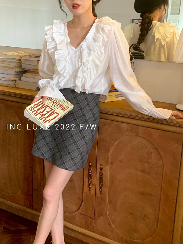 【ING】French Fungus Lace Chic Shirt 6912