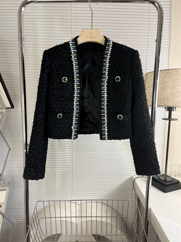 【ALLA EMELIA】Nice Haute Couture Balmain Style Beaded Black Top Short Jacket S2090# JHY