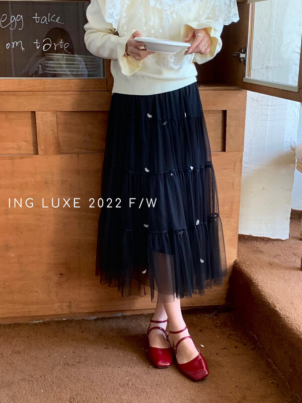 【ING】Retro Lazy Thin Cake Mesh Skirt 8028