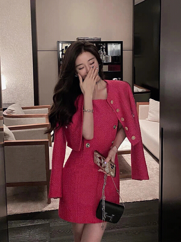 [ALALA EMELIA] Niche high-end small fragrance rose red vest skirt jacket suit T2300