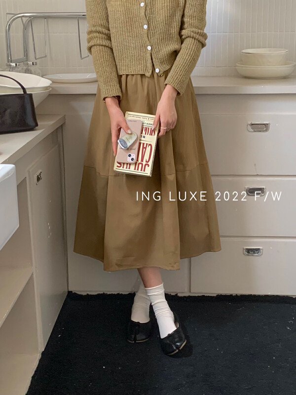 【ING】High Waist Thin Solid Color Large Swing Umbrella Skirt ING-8110# FHX