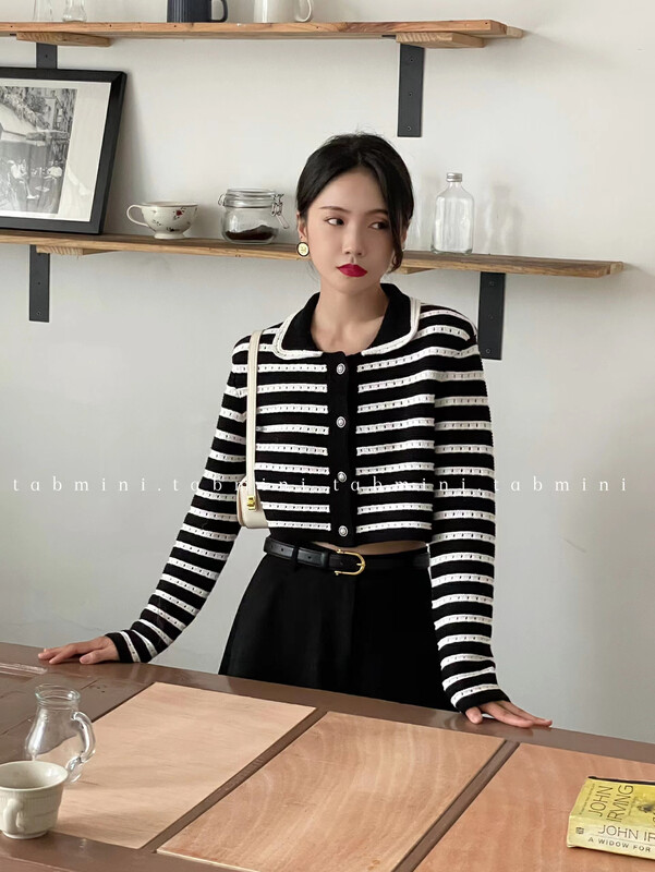 Autumn is new! [TABMINI] Polo collar striped all-match casual sweater (with shoulder pads) Q15298-A# WPL
