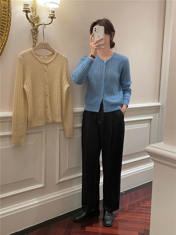 17 colors of mohair!  【FEIDING】Korean all-match casual long-sleeved knitted cardigan 7217# CLS