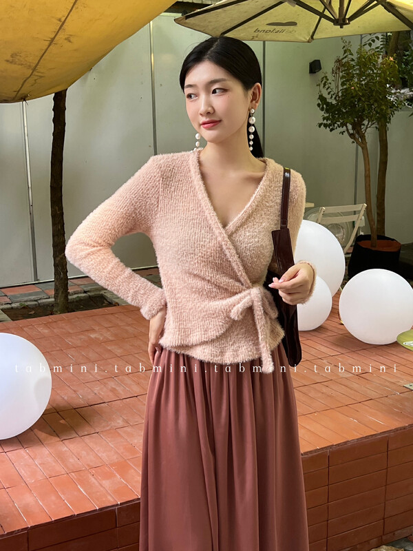 New in autumn!【TABMINI】Furry, comfortable and gentle wind bandage design warm sweater Q11324-F# WPL
