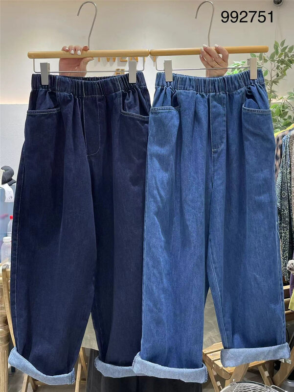 New in autumn! [TWENTY printed wood] elastic waist comfortable all-match jeans 992751# L