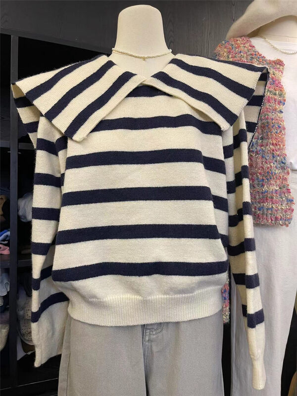 New in autumn!【SUSAN】Navy Collar Striped All-match Knit Sweater 81720# LSW