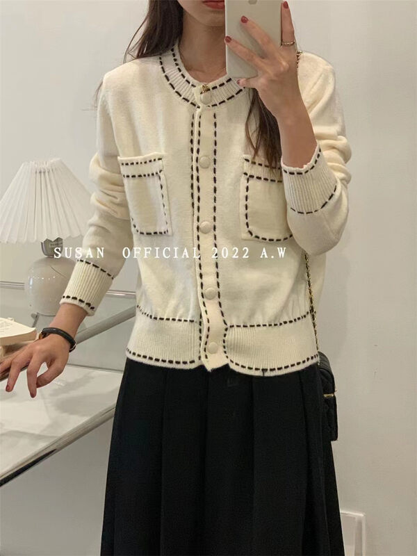 【SUSAN】Korean version gentle and versatile topstitched knitted cardigan YS1-91010# LSW
