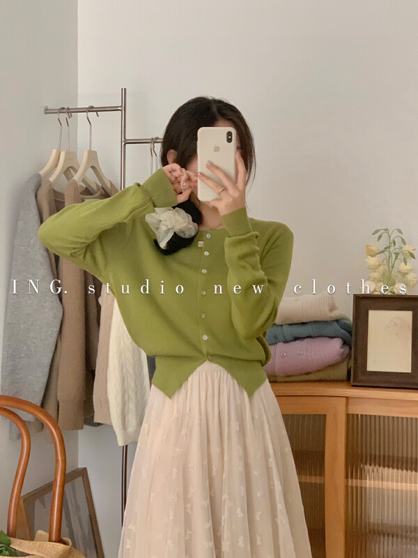 【ING】Korean style lazy candy color knitted cardigan (single-breasted design top) YS1-w3642# FHX