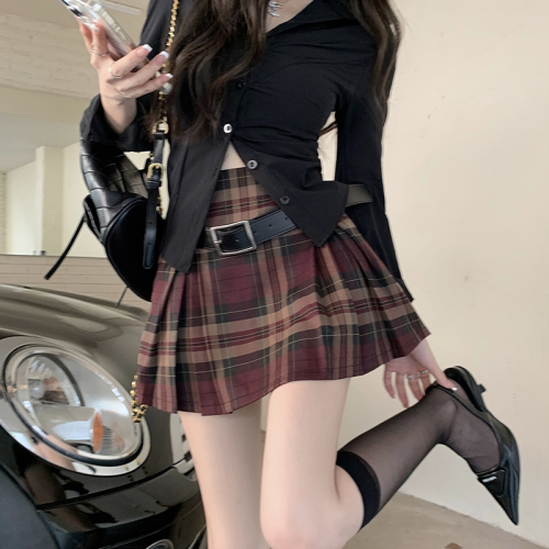 Real shot real price High waist slim all-match short skirt casual A-line pleated skirt