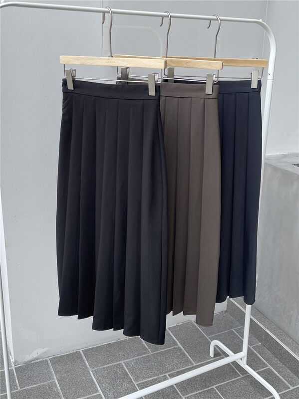 Early autumn new style!【SANBARA】Solid color pleated mid-length skirt 9595# LSW