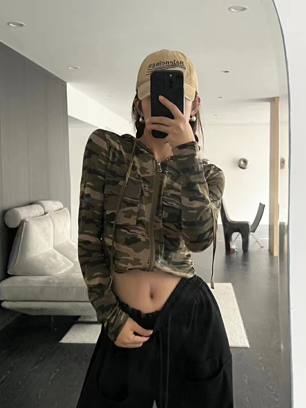 [RAINBOW] Explosive Net Red Hot Girl Camouflage Hooded Shirt 08395
